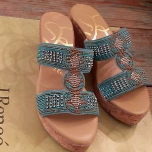 J. Renee Turquoise Beaded Platform Sandal NIB